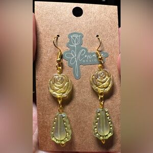 Gold Rose Drop Earrings